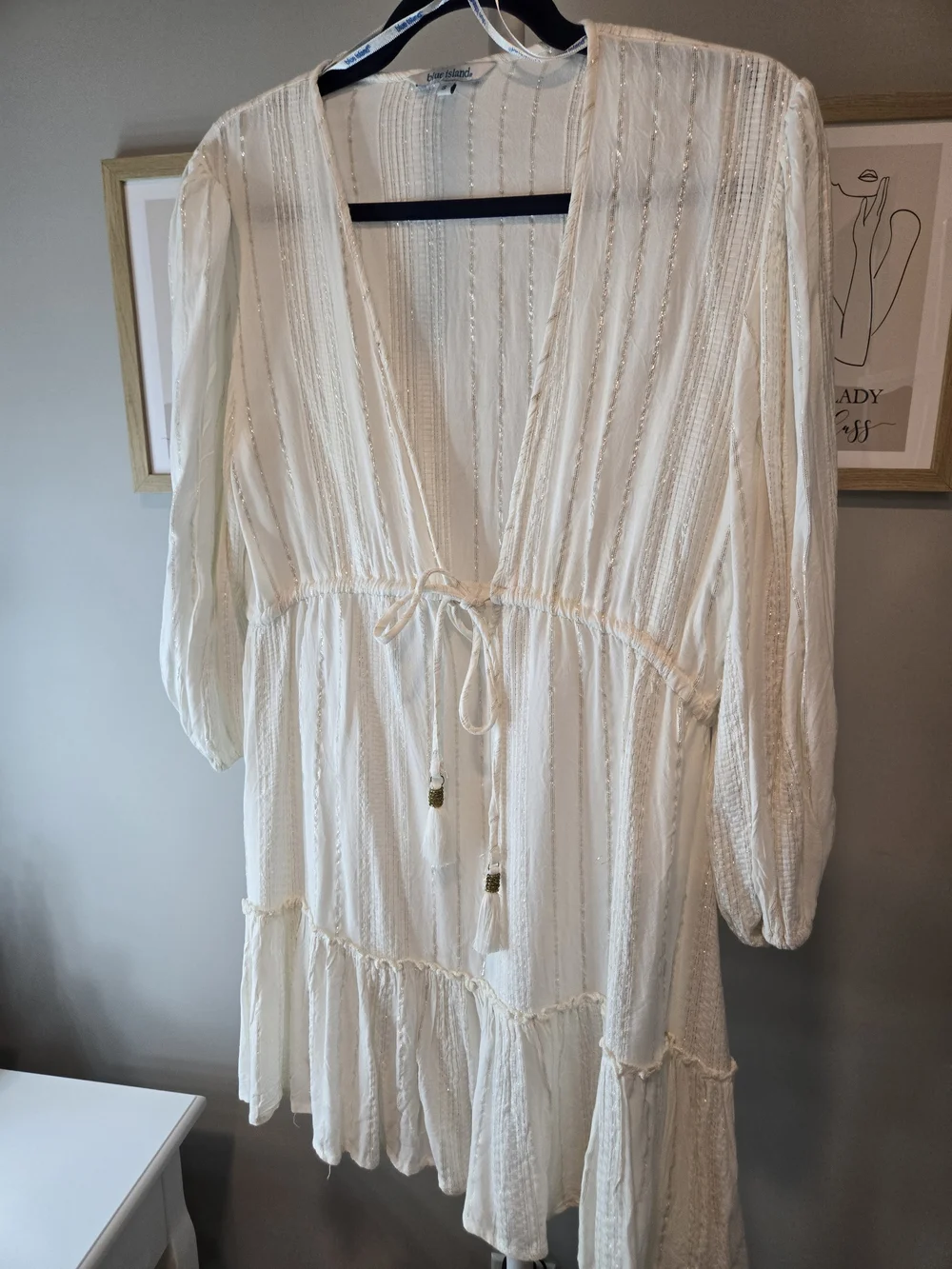 blue island Cream Textured V-Neck Swim Coverup